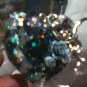 Glitter Heart Keychain with Floral Accents